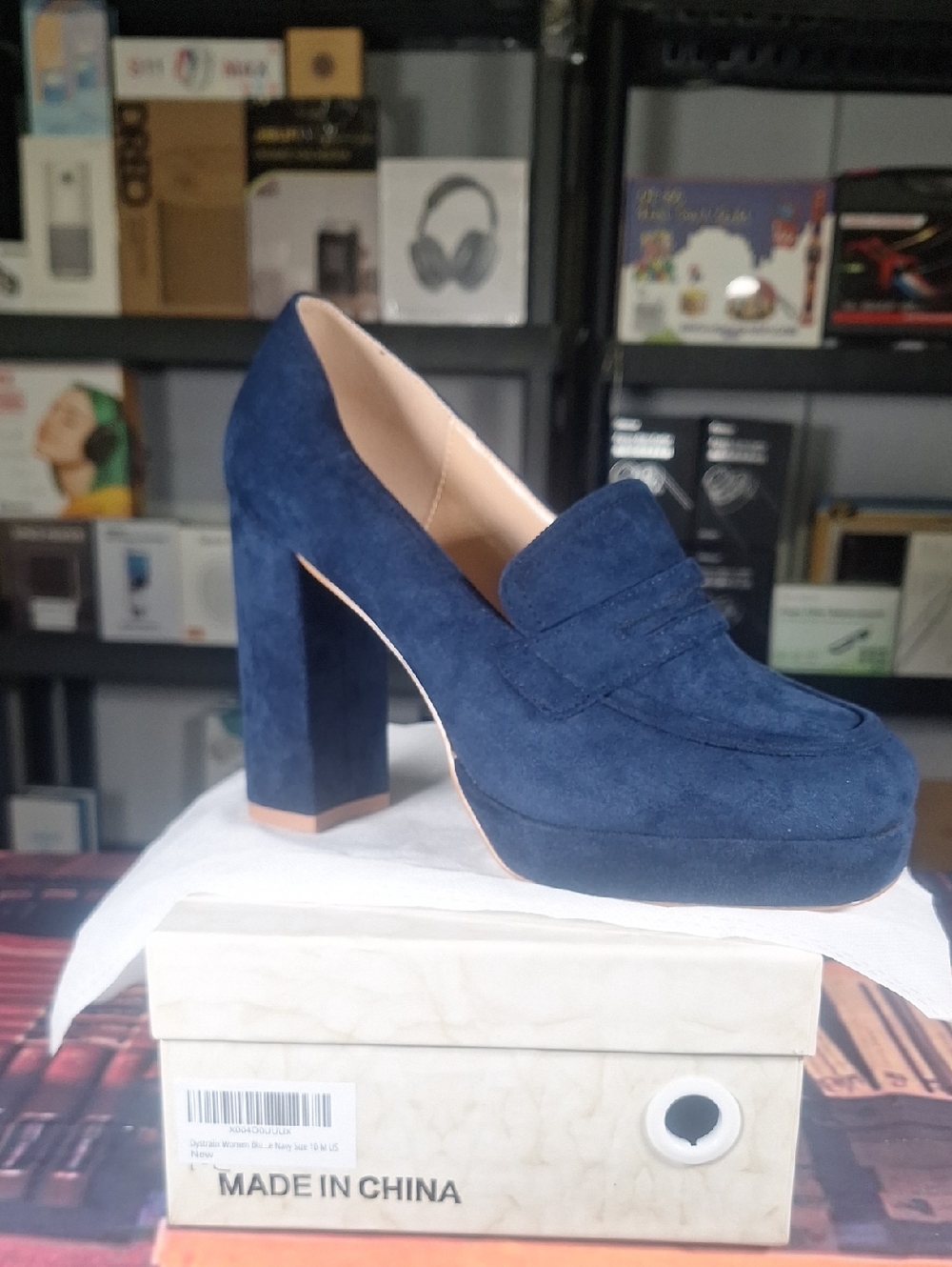Navy Suede Platform Block Heel Loafers - Women